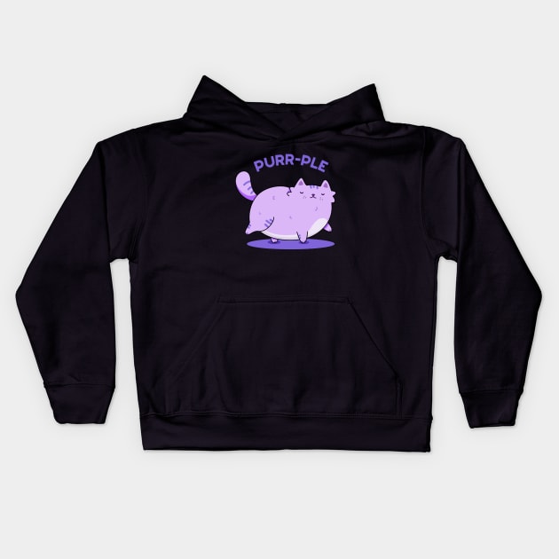 Purrrple Cute Chubby Purple Kitty Cat Pun Kids Hoodie by punnybone